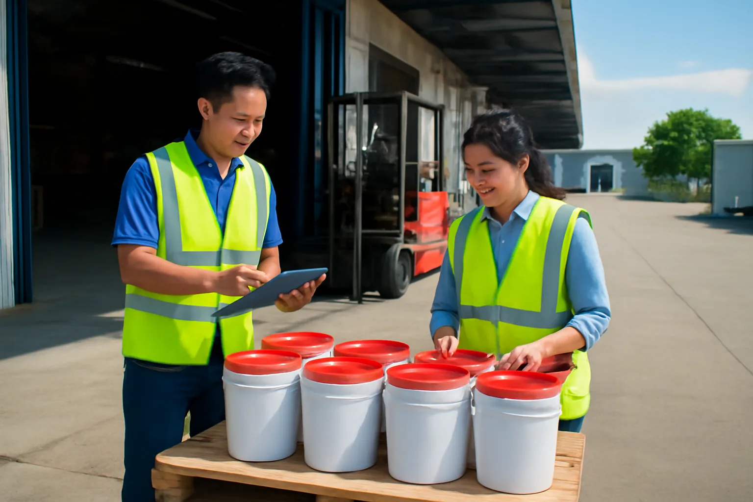 Nhân viên hai công ty cùng kiểm đếm thùng hàng bị trả lại tại khu nhận hàng