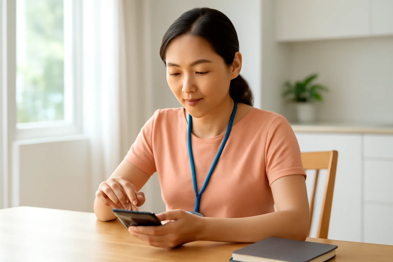 Nhân viên người Việt của một tổ chức quốc tế ngồi tính thuế tại bàn ăn ở nhà vào cuối tuần